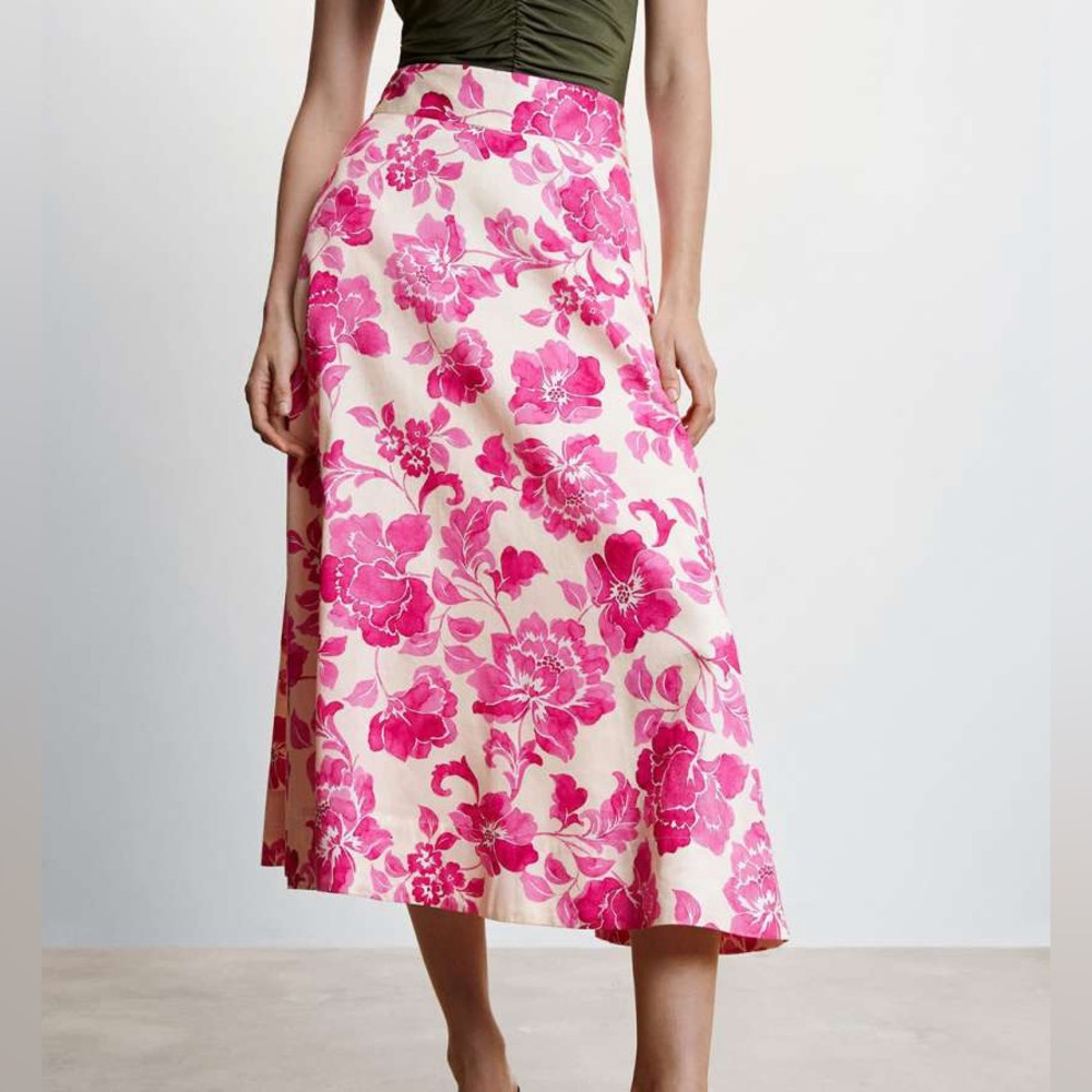 Mango - Floral Pink and Cream Women's Skirt - size: small